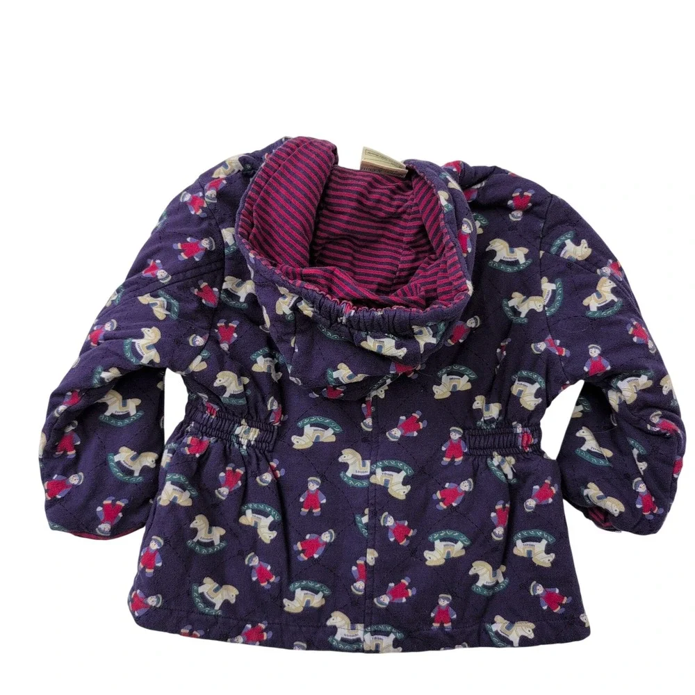 Vintage Laura Ashley Child Quilted Jacket Purple‎ Rocking Horse Girls Hood 2-2.5